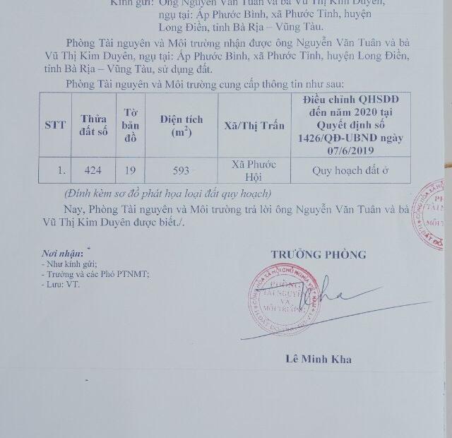 Bán đất tỉnh lộ 44B, xã Phước Hội, Đất Đỏ , Bà Rịa - Vũng Tàu.